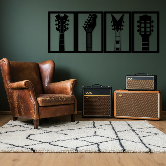 Gitarlar Temalı Ahşap Duvar Tablosu