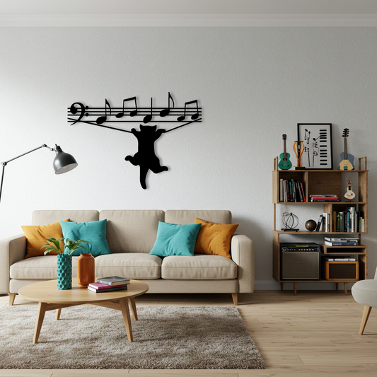Ritmik Kedi Temalı Ahşap Duvar Tablosu