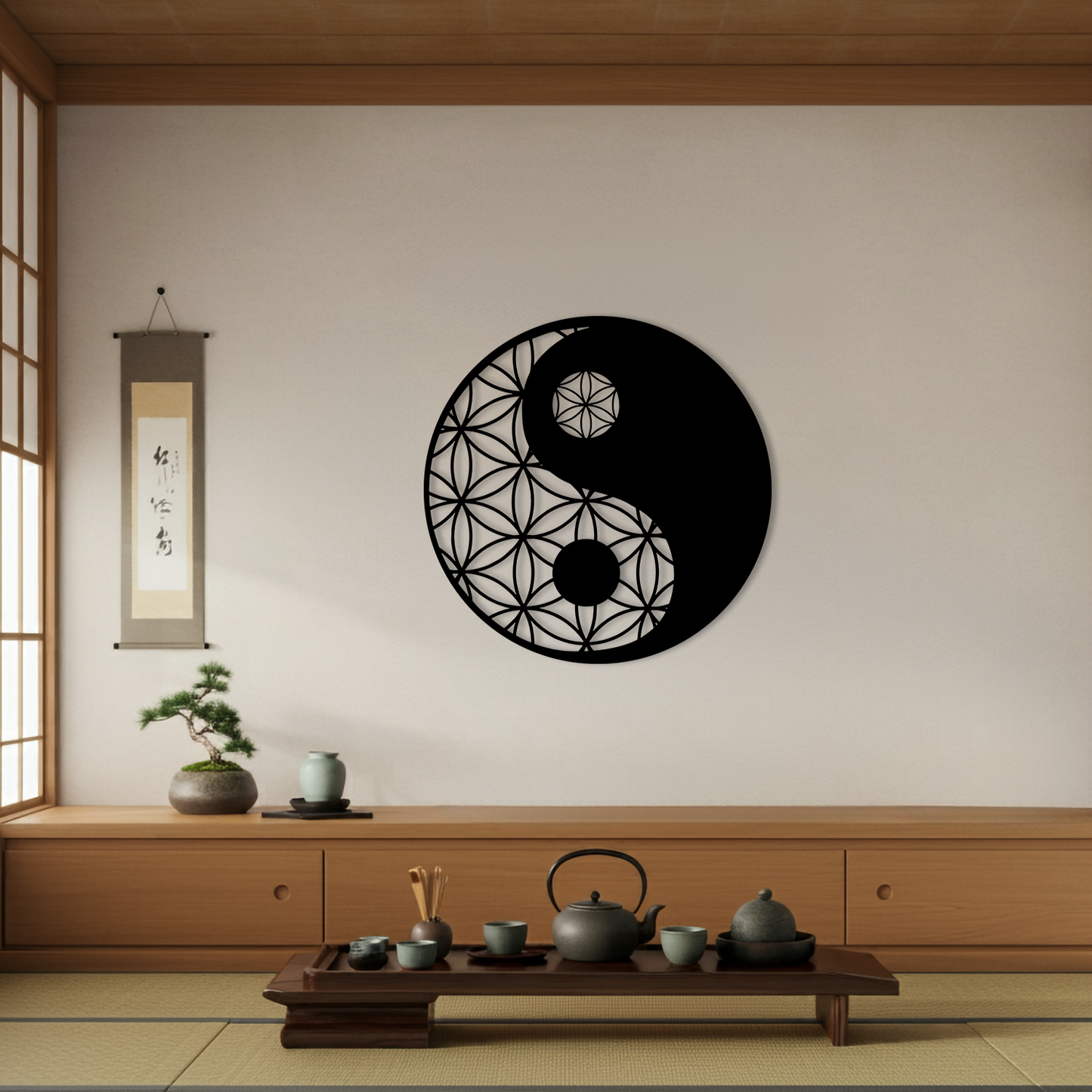 Yin ve Yang Temalı Ahşap Duvar Tablosu