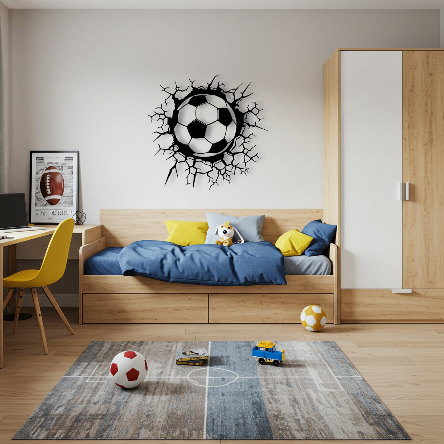 Futbol Topu Temalı Ahşap Duvar Tablosu