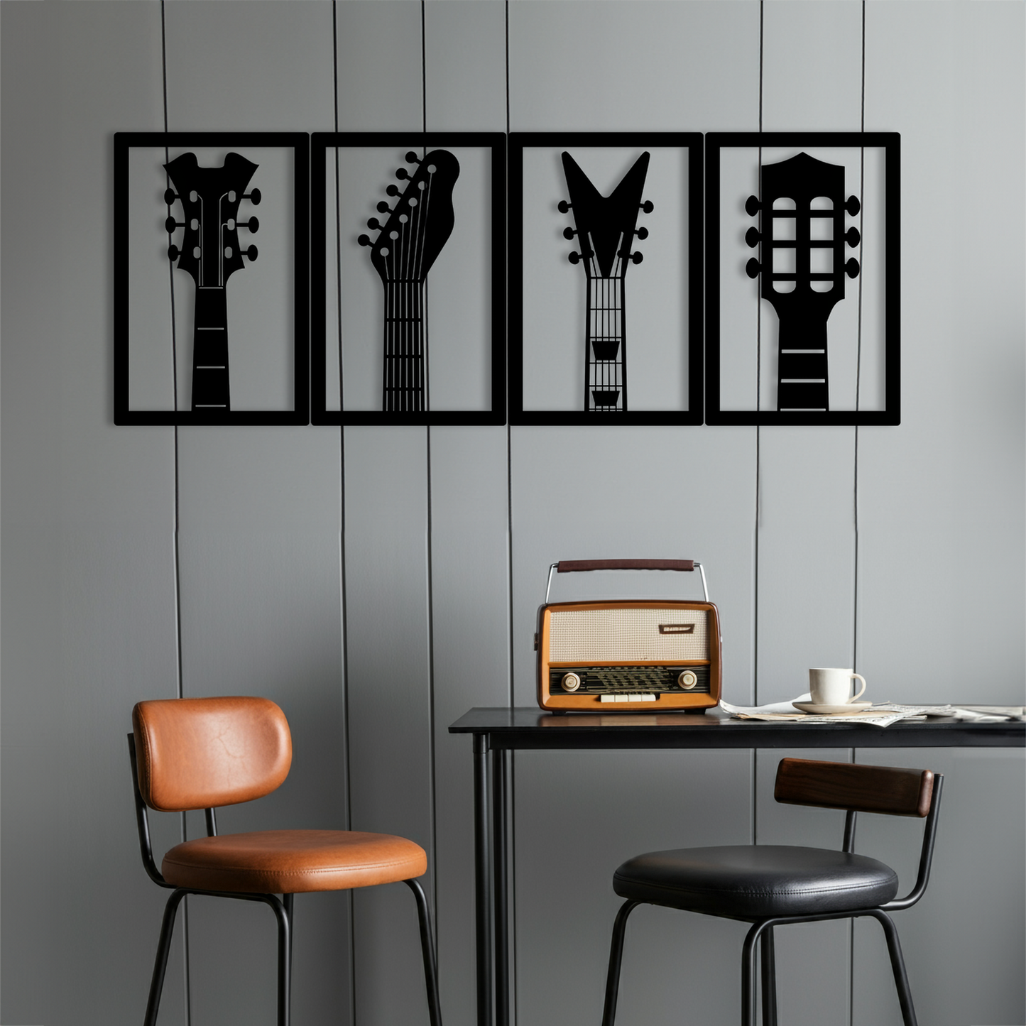 Gitarlar Temalı Ahşap Duvar Tablosu