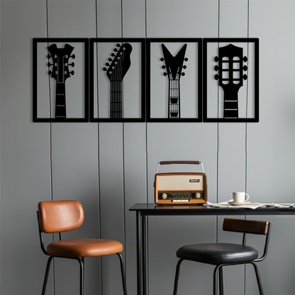 Gitarlar Temalı Ahşap Duvar Tablosu