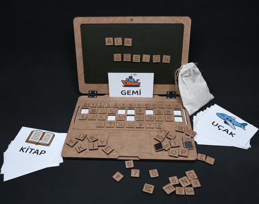 Minik Yazar Ahşap Laptop Yazı Oyunu