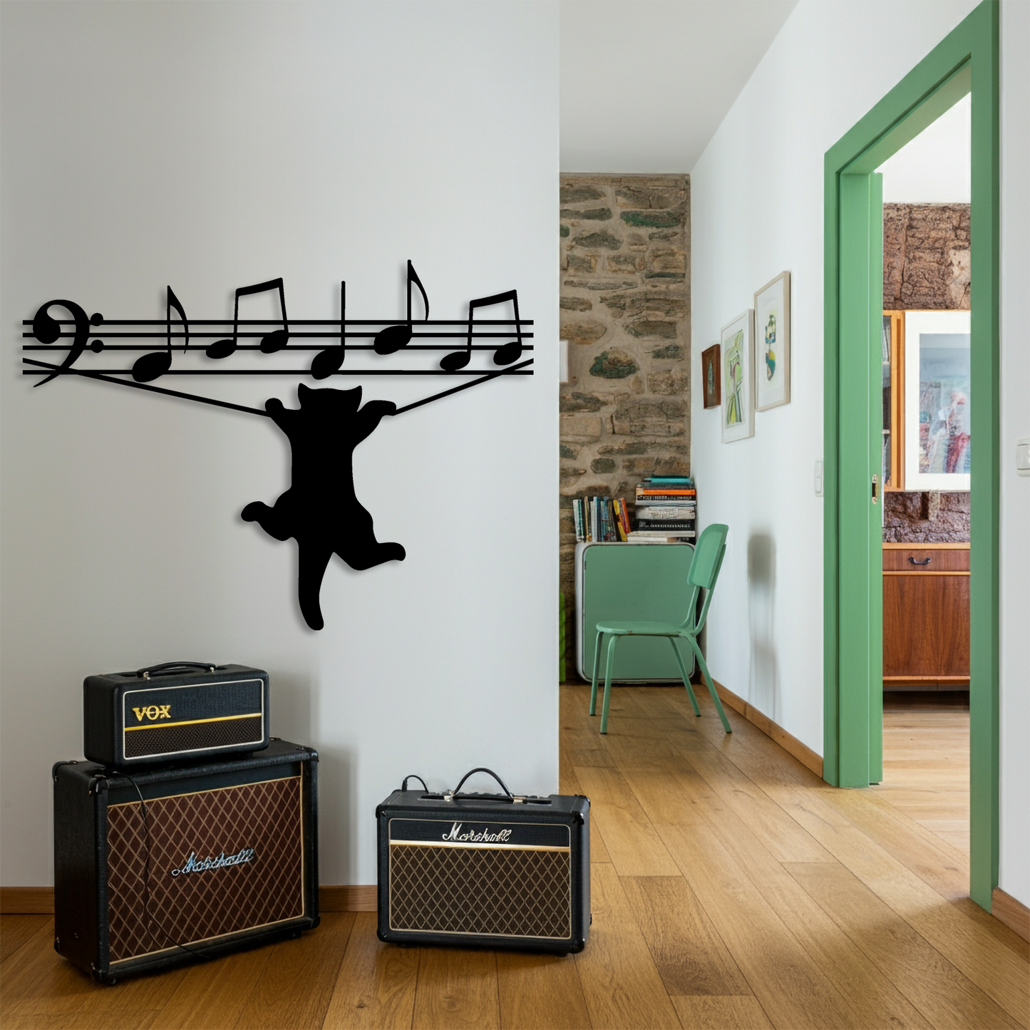 Ritmik Kedi Temalı Ahşap Duvar Tablosu