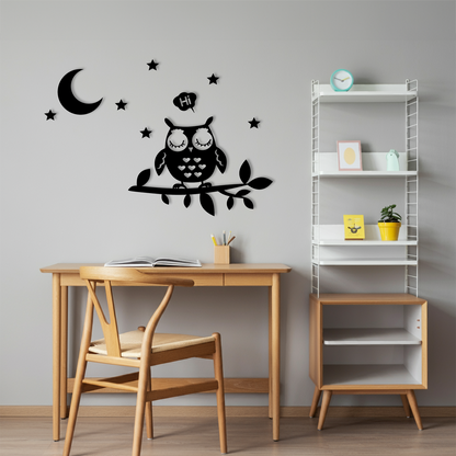 Uyuyan Baykuş Temalı Ahşap Duvar Tablosu
