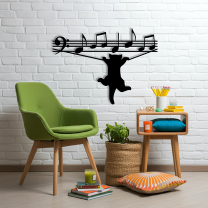 Ritmik Kedi Temalı Ahşap Duvar Tablosu