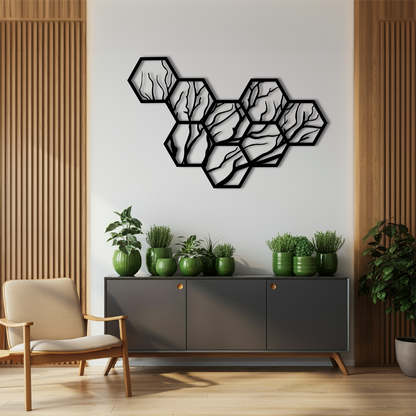 Geometrik Dallar Temalı Ahşap Duvar Tablosu