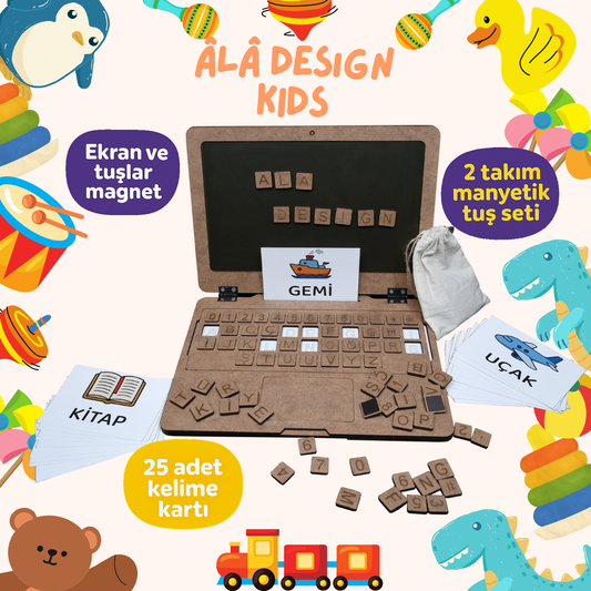 Minik Yazar Ahşap Laptop Yazı Oyunu