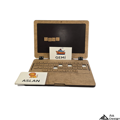 Minik Yazar Ahşap Laptop Yazı Oyunu