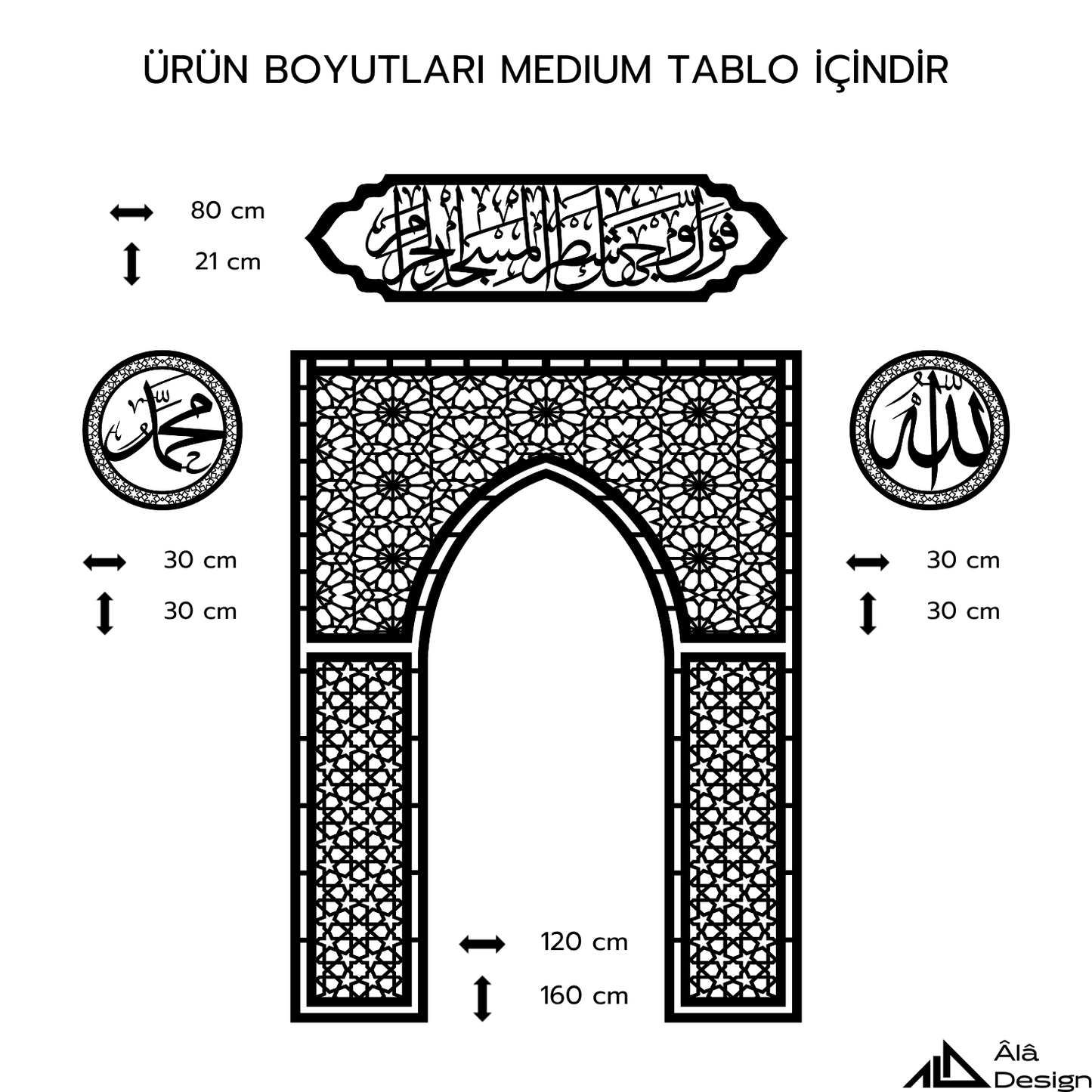 Ahşap Mihrap, Allah & Muhammed Lafzı ve Bakara 144. Ayet Duvar Tablosu Seti