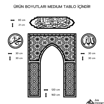 Ahşap Mihrap, Allah & Muhammed Lafzı ve Bakara 144. Ayet Duvar Tablosu Seti