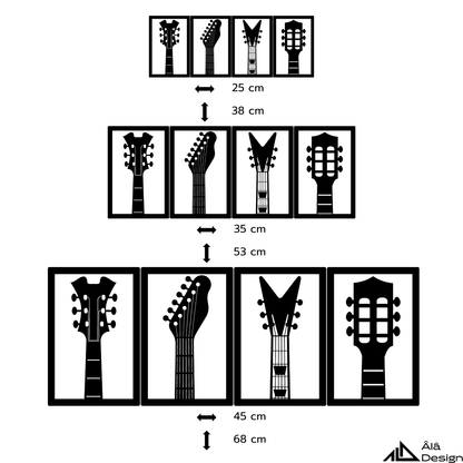 Gitarlar Temalı Ahşap Duvar Tablosu
