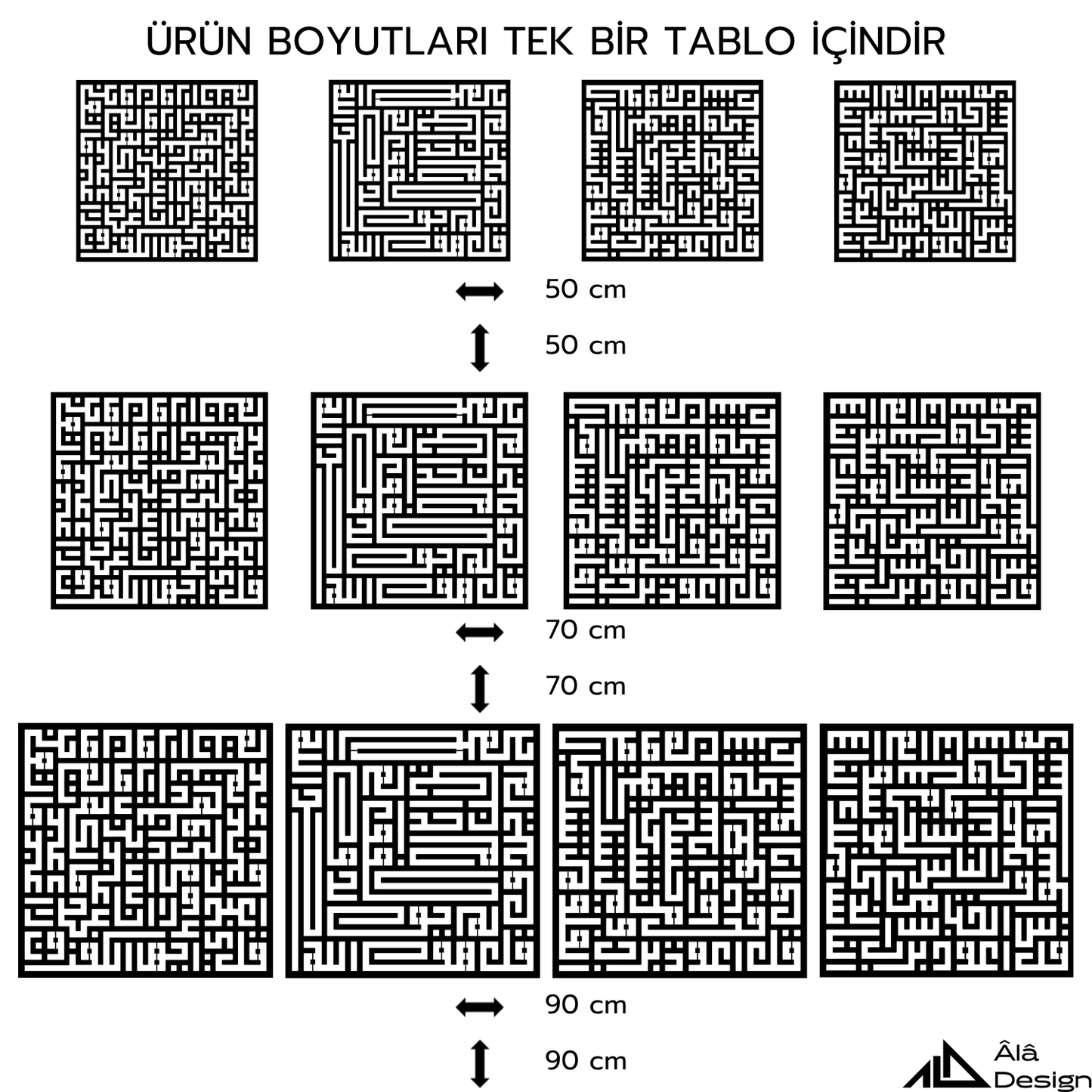 Kufi Dört Kul Sûresi Ahşap Duvar Tablo Seti