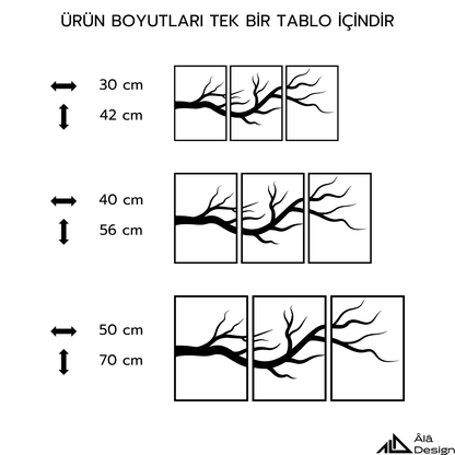 Üçlü Ağaç Dalları Temalı Ahşap Duvar Tablosu